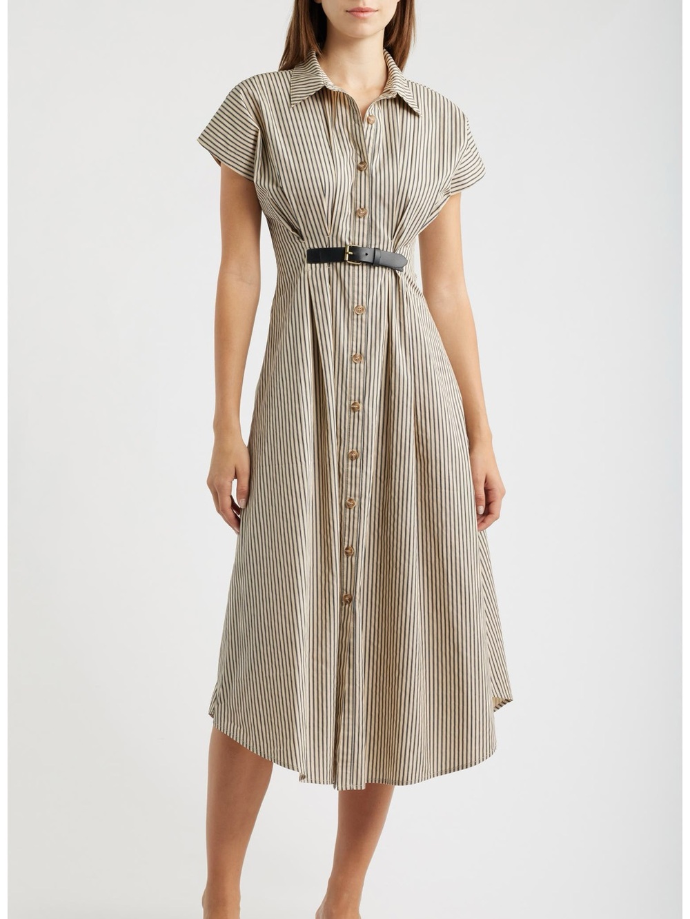 Zoe & Claire Stripe Belted Shirtdress Beige Black Taupe Multi XL NWT